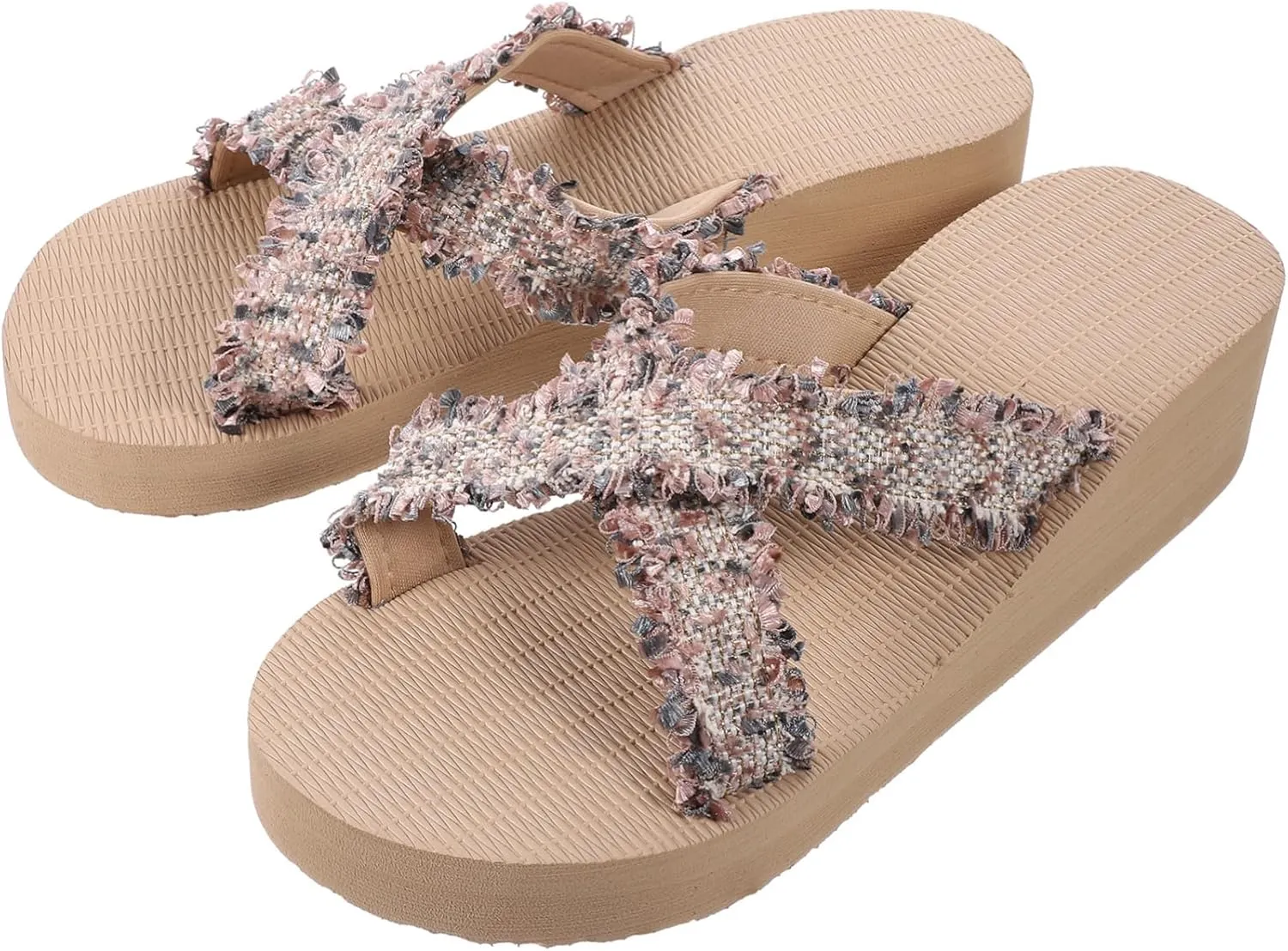 1Pair Imitation Straw Woven Sandals for Women Comfortable Beach Slippers with Fashionable Cross Strap Design for Summer Vacations and Casual Outings Stylish Beige Color