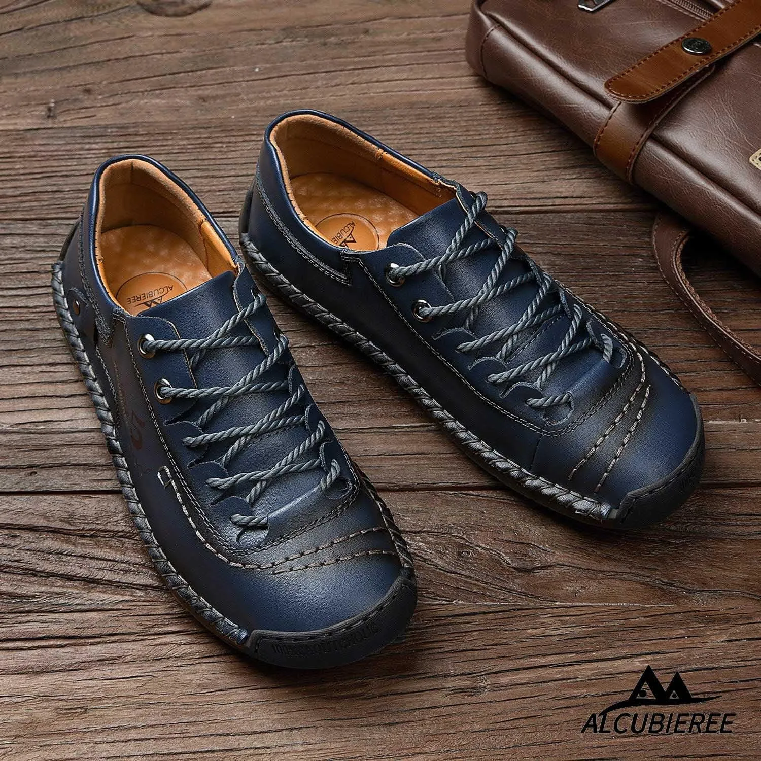 alcubieree Mens Leather Casual Shoes Comfortable Fashion Sneakers Loafers Lightweight Dress Walking Driving Shoes for MenSize 7.5-13