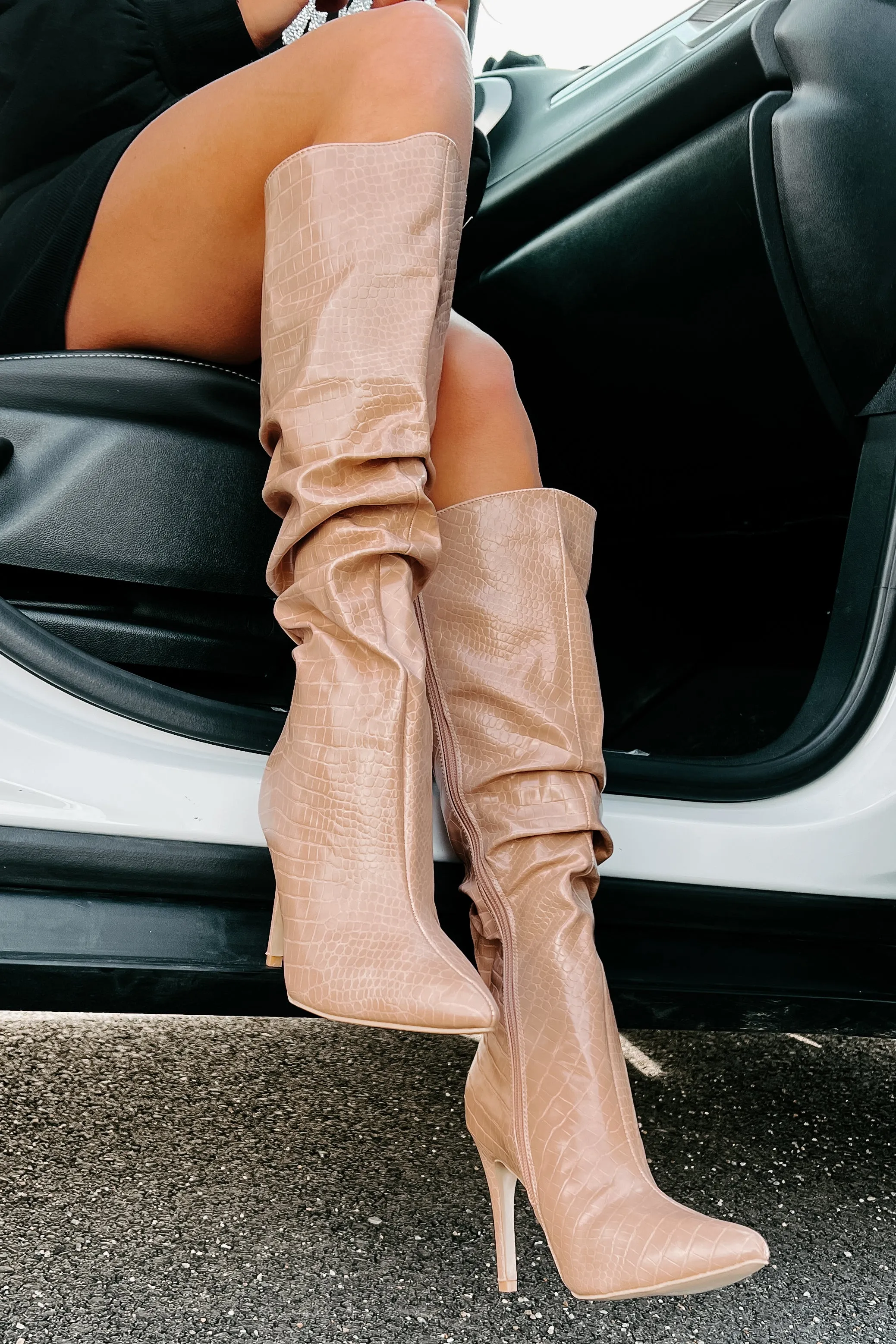 Always Trendy Slouchy Faux Croc Boots (Nude Croc)