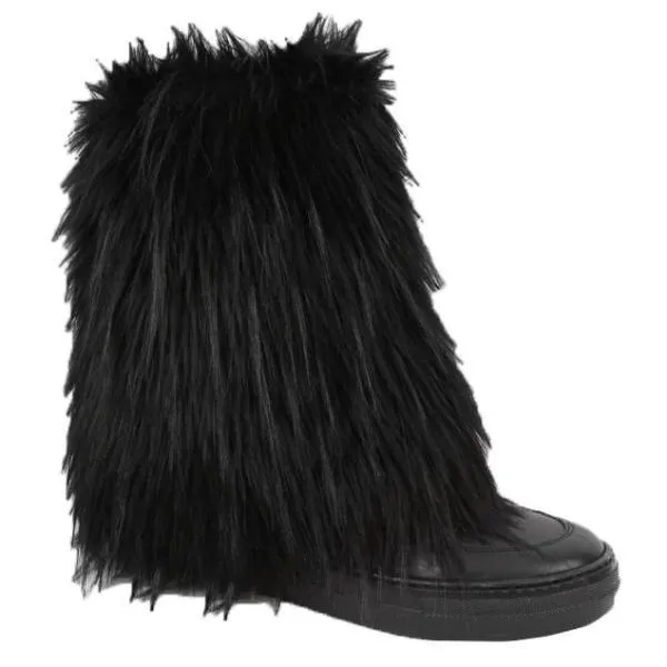 Andorine Girls Black Faux Fur Leather Boots