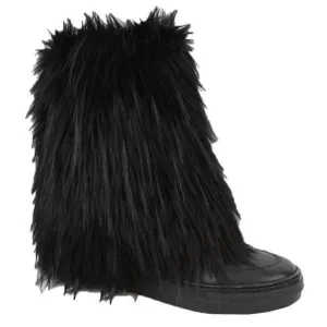 Andorine Girls Black Faux Fur Leather Boots