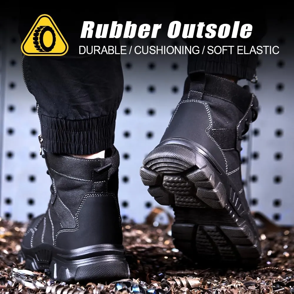 Asiman Steel Toe Boots for Men Women Indestructible Safety Work Shoes Breathable Lightweight High Top Steel Toe Safety Shoes Slip Resistant Construction Work Boots