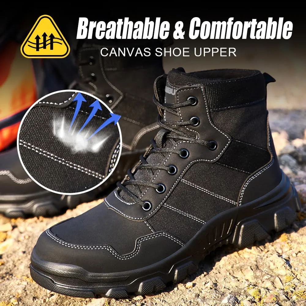 Asiman Steel Toe Boots for Men Women Indestructible Safety Work Shoes Breathable Lightweight High Top Steel Toe Safety Shoes Slip Resistant Construction Work Boots