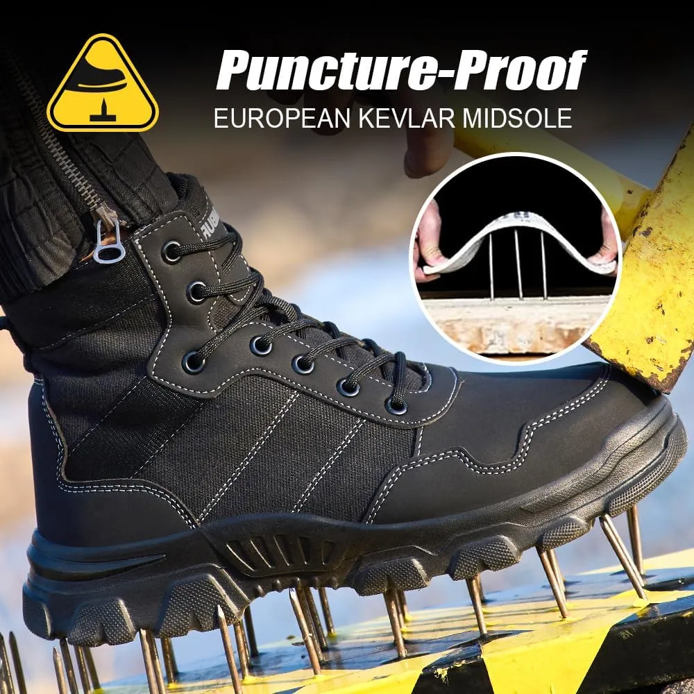 Asiman Steel Toe Boots for Men Women Indestructible Safety Work Shoes Breathable Lightweight High Top Steel Toe Safety Shoes Slip Resistant Construction Work Boots