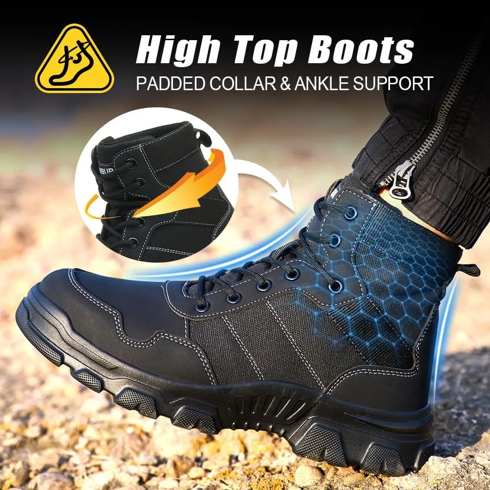 Asiman Steel Toe Boots for Men Women Indestructible Safety Work Shoes Breathable Lightweight High Top Steel Toe Safety Shoes Slip Resistant Construction Work Boots