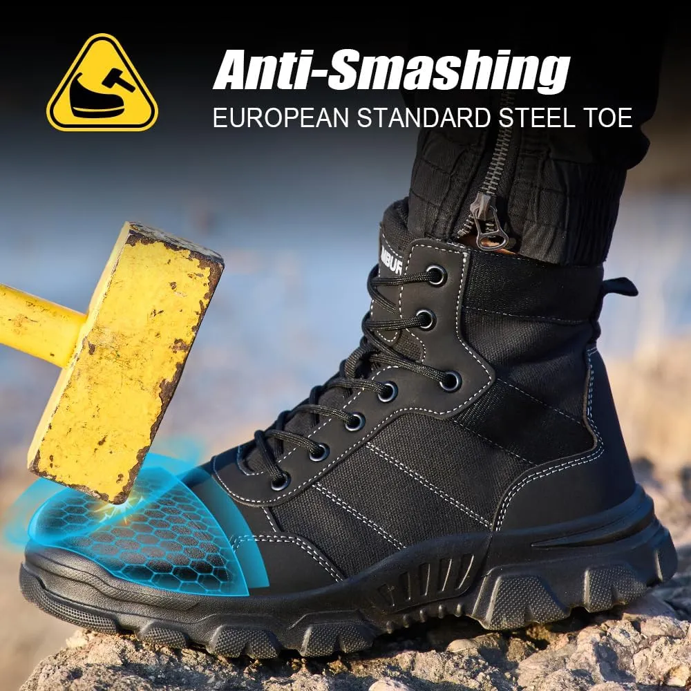 Asiman Steel Toe Boots for Men Women Indestructible Safety Work Shoes Breathable Lightweight High Top Steel Toe Safety Shoes Slip Resistant Construction Work Boots