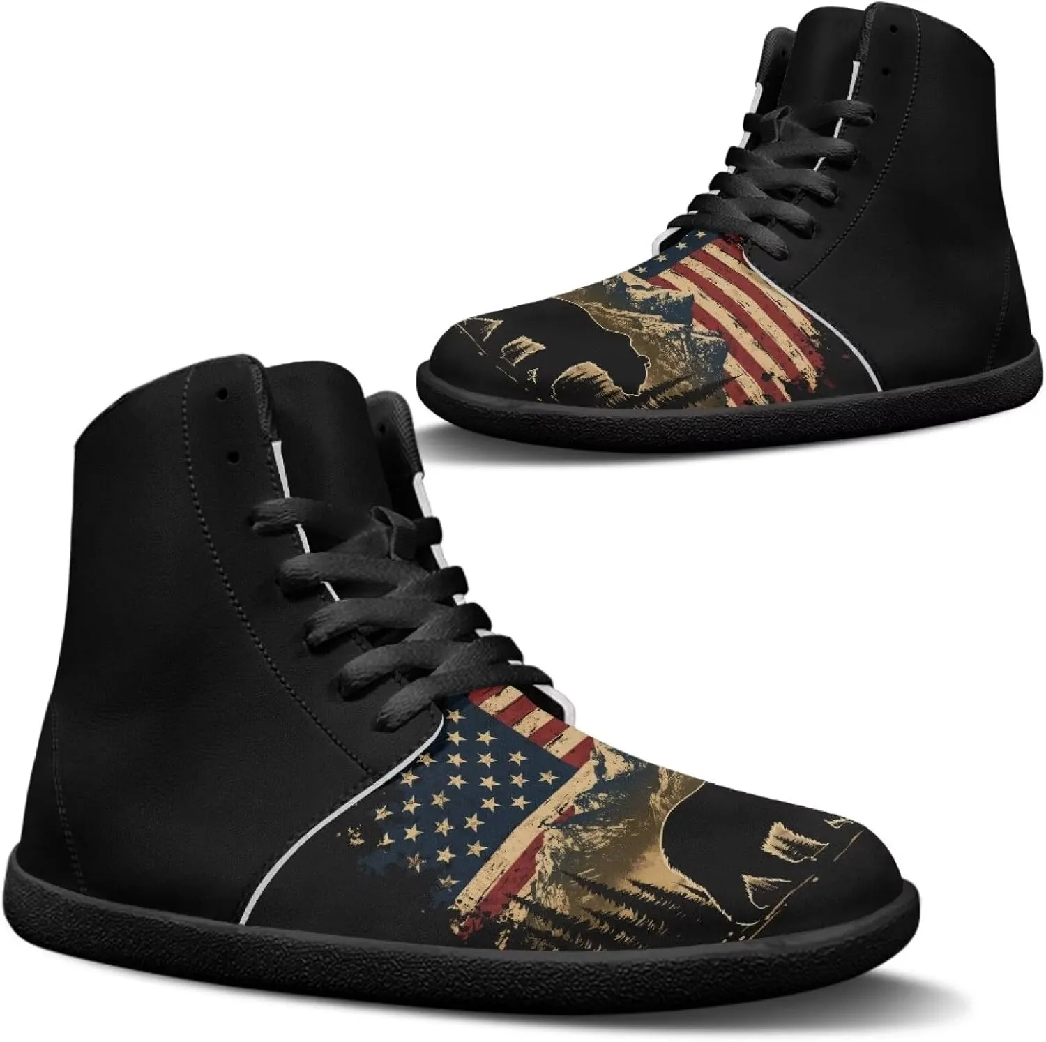 Barefoot Shoes for Men Comfortable Zero Drop Tennis Running Hiking Workout Shoes Wide Toe Box Anti-Skid Waterproof Sneakers for Teen Boys Black US 5-14