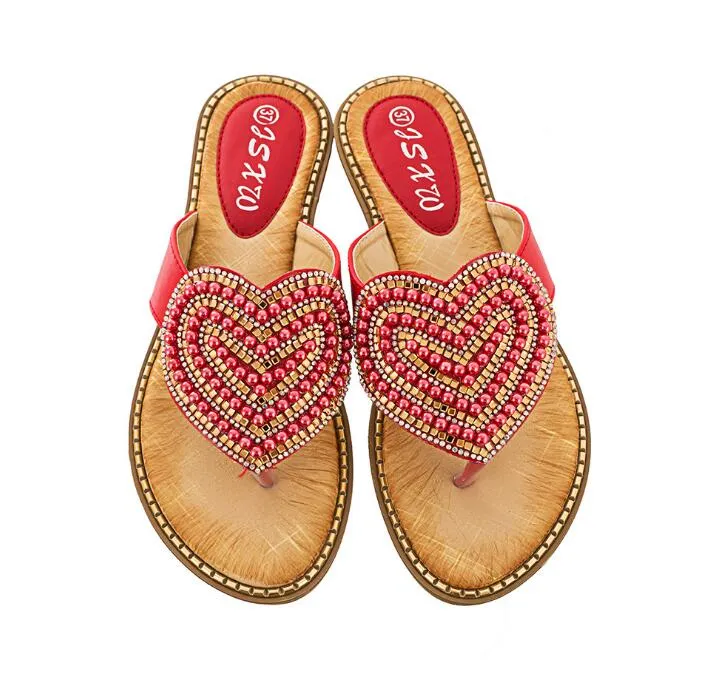 Belifi Rhinestone Love heart Flip Flops