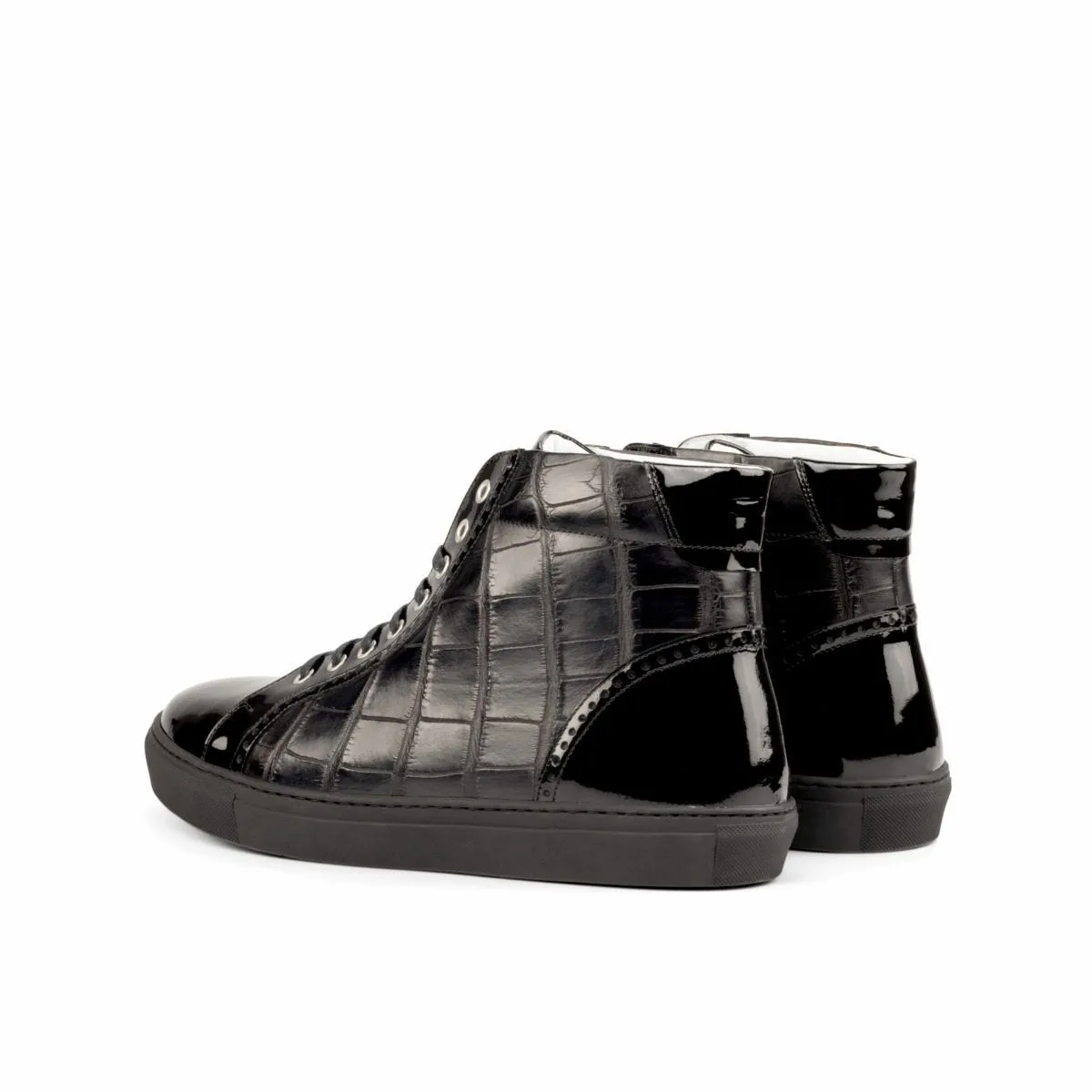 Black Crocodile Print Leather Rotorua High Top Sneaker Boots