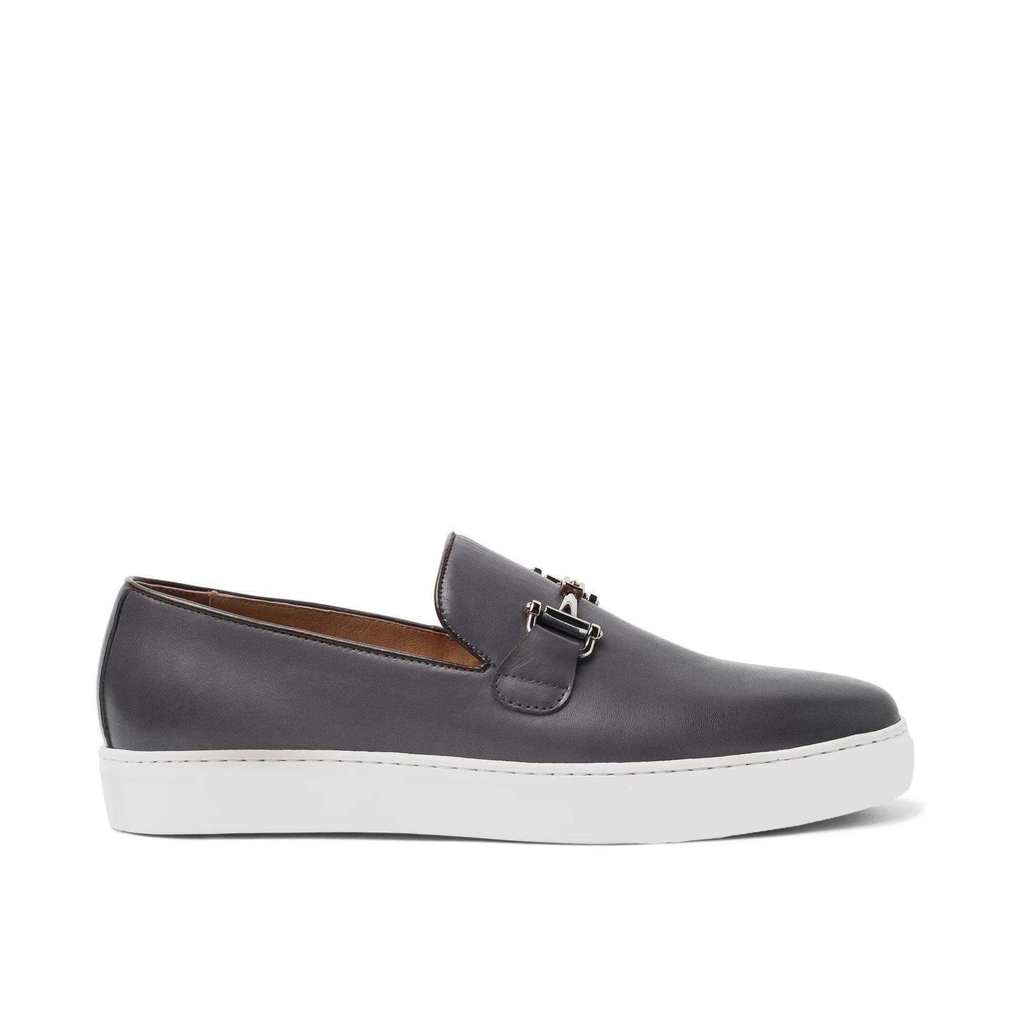Black Leather Alvin Horse Bit Slip On Sneakers