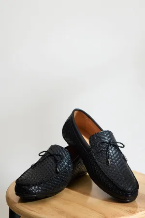 Black Textured Loafers
