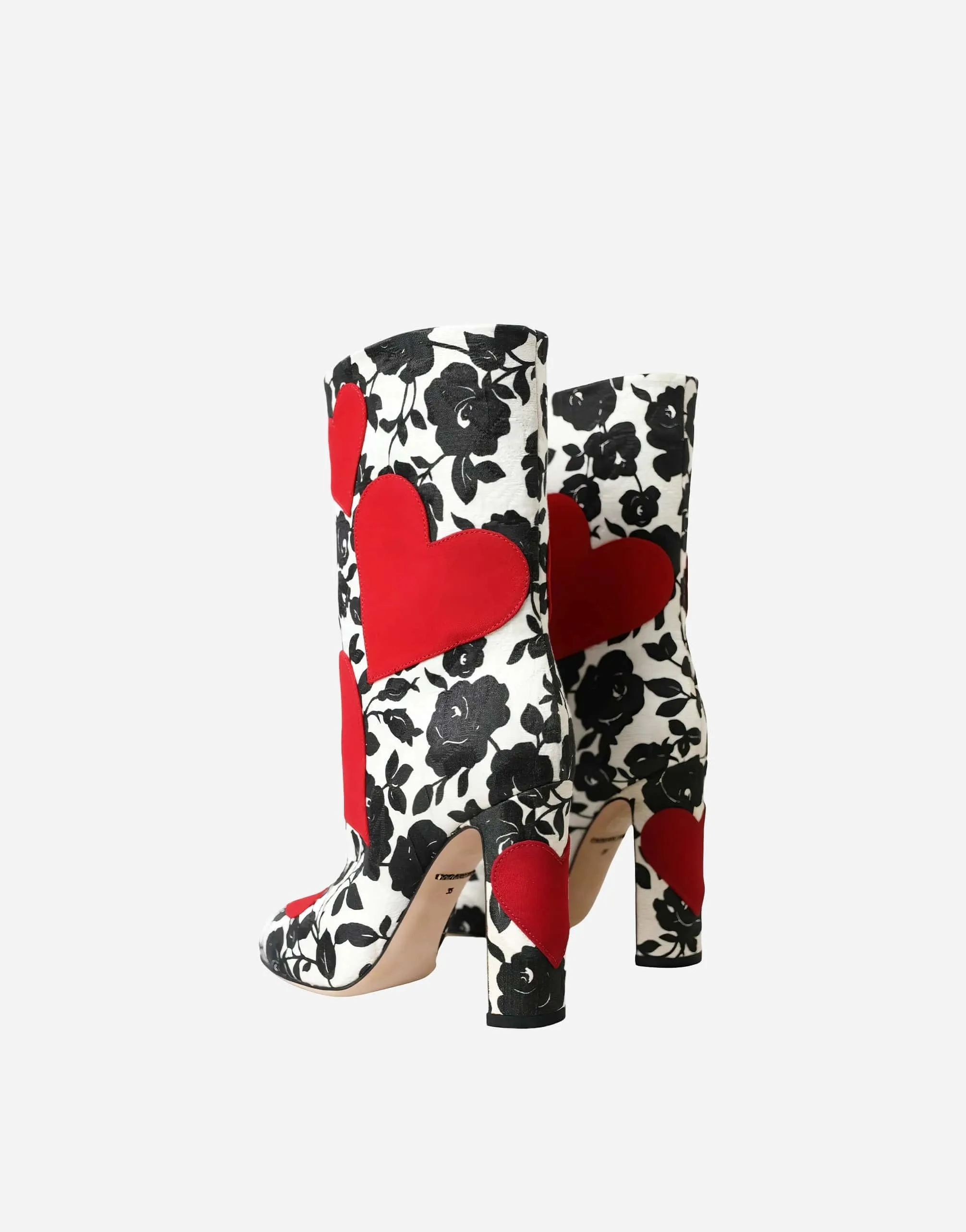 Boots With Floral Print And Heart Patches