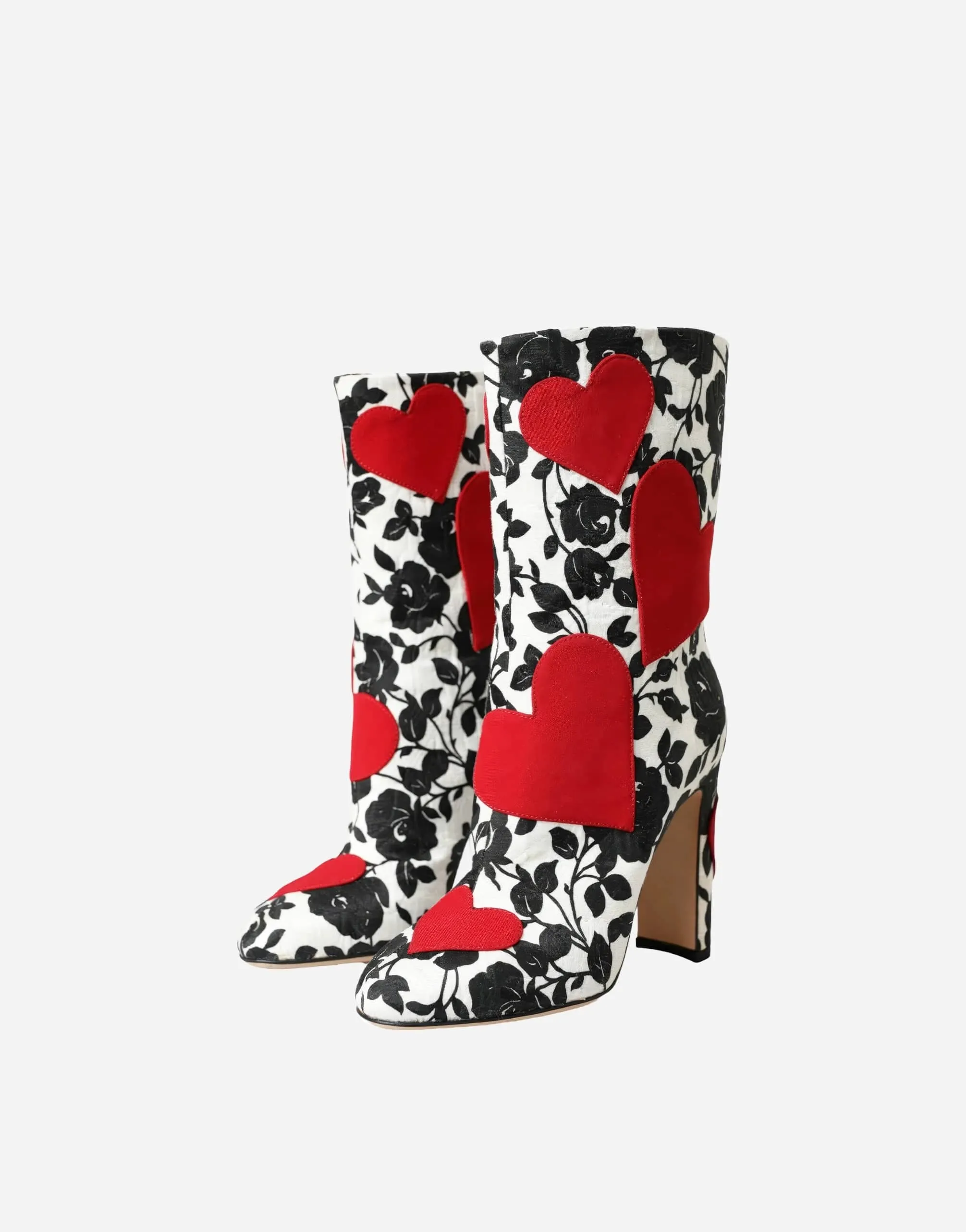 Boots With Floral Print And Heart Patches