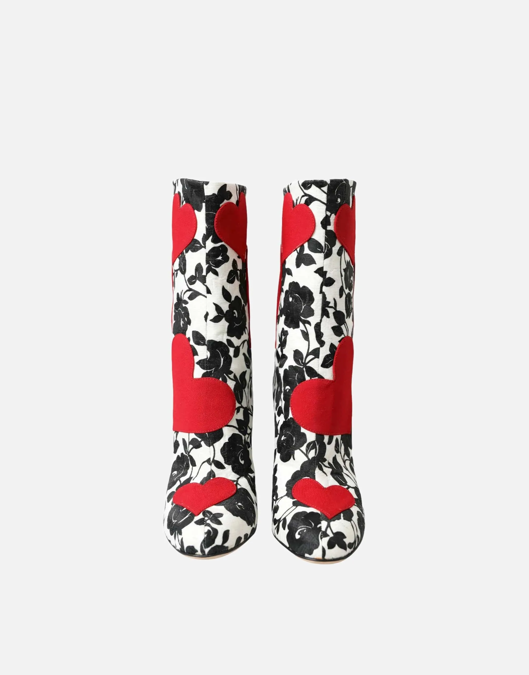 Boots With Floral Print And Heart Patches
