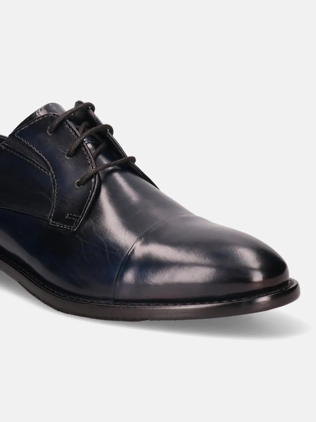 bugatti Dark Blue Premium Leather Derby Shoes