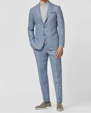 Carlo Barbera Light Blue Merino Wool & Cashmere With Glencheck