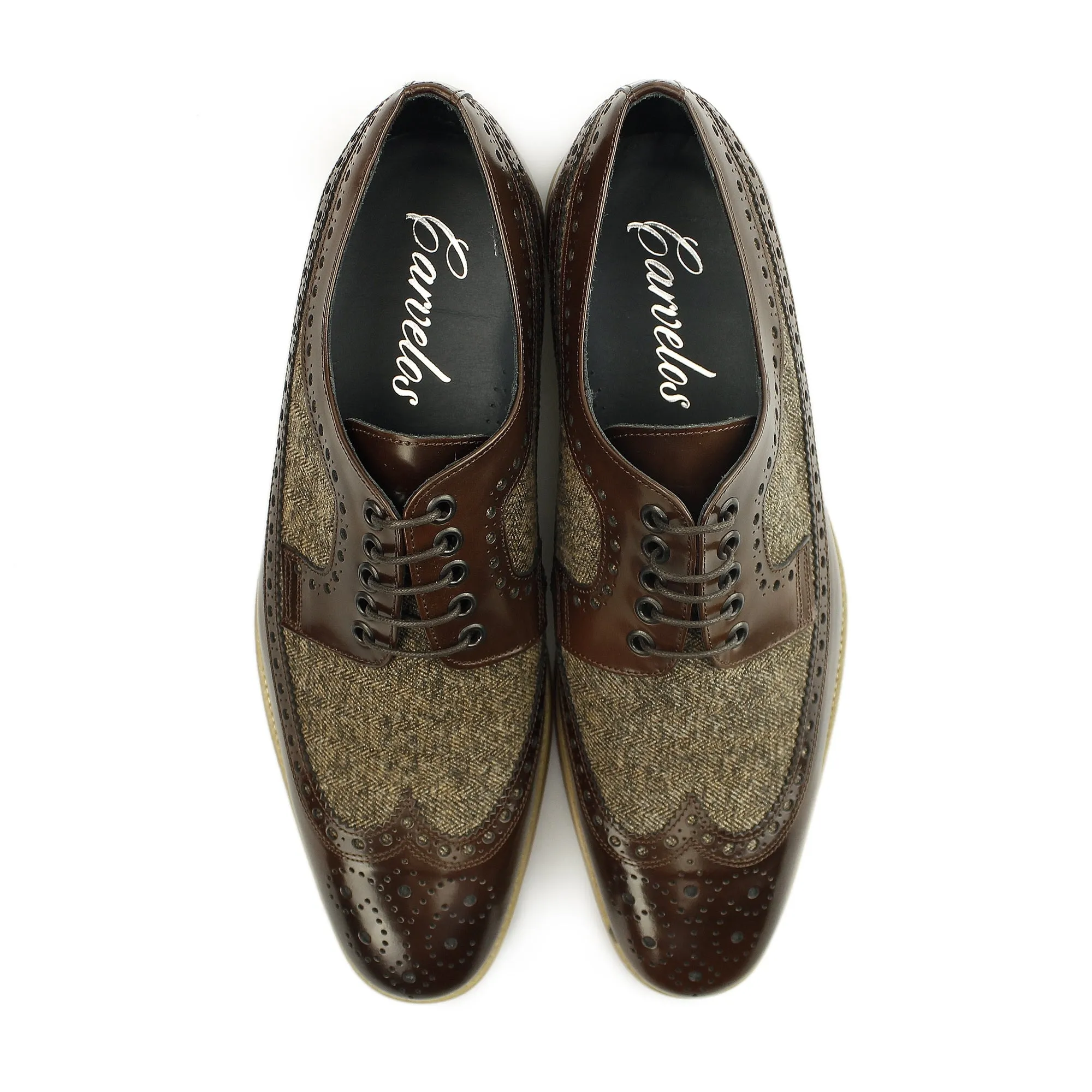 CATANIA Mens Leather Tweed Brogues Brown/Brown
