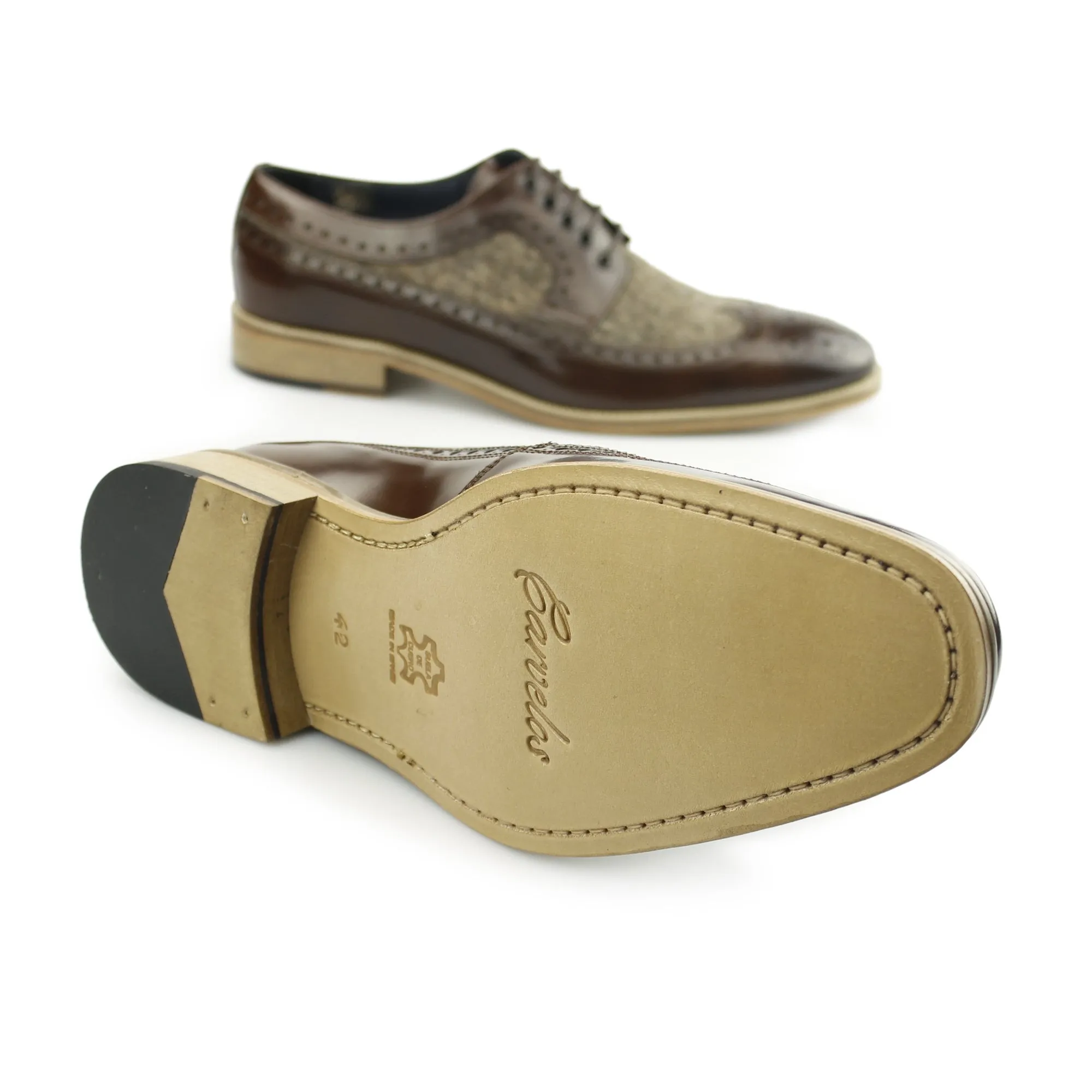 CATANIA Mens Leather Tweed Brogues Brown/Brown