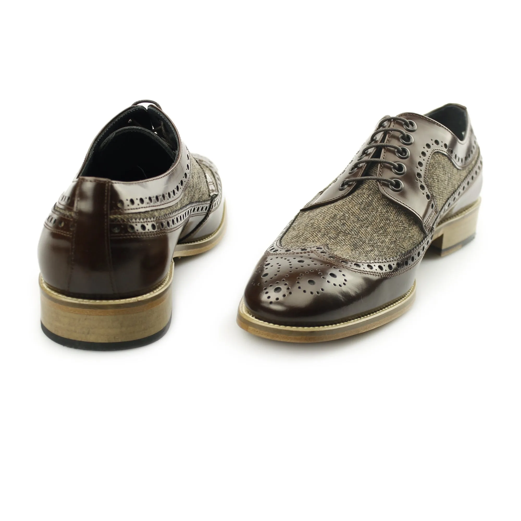 CATANIA Mens Leather Tweed Brogues Brown/Brown