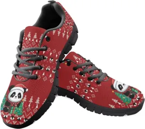 Christmas Sneakers for Women Cozy Lace Up Low-Top Anti-Slip Sport Workout Running Sneakers for Ladies Flat Outdoor Hiking Shoes for Teen Girls US 5-12