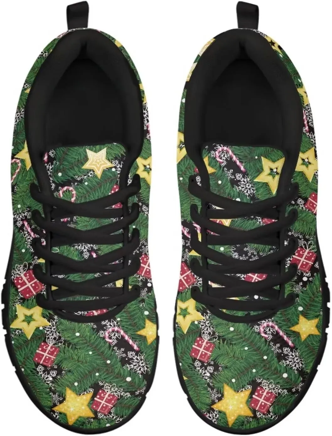 Christmas Sneakers for Women Cozy Lace Up Low-Top Anti-Slip Sport Workout Running Sneakers for Ladies Flat Outdoor Hiking Shoes for Teen Girls US 5-12