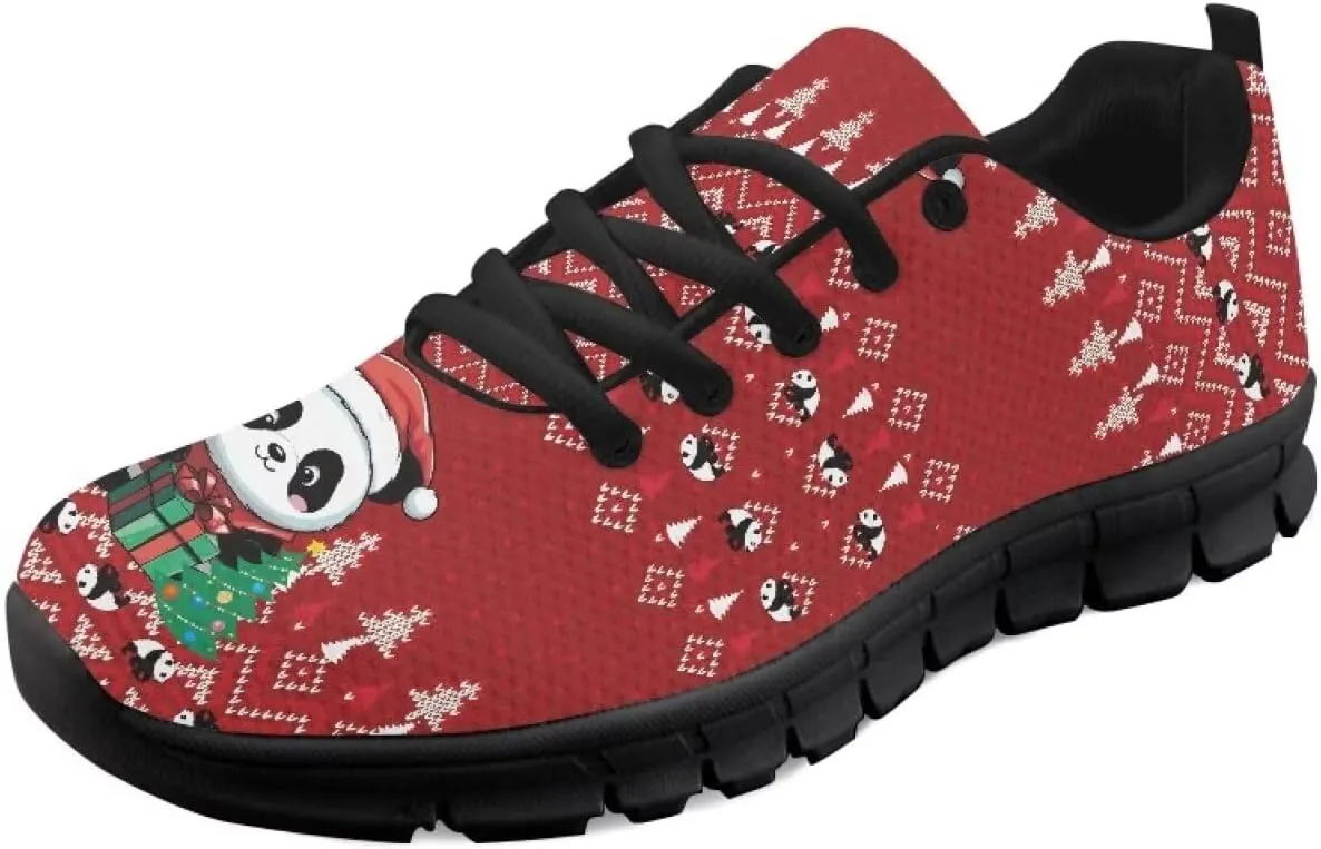 Christmas Sneakers for Women Cozy Lace Up Low-Top Anti-Slip Sport Workout Running Sneakers for Ladies Flat Outdoor Hiking Shoes for Teen Girls US 5-12