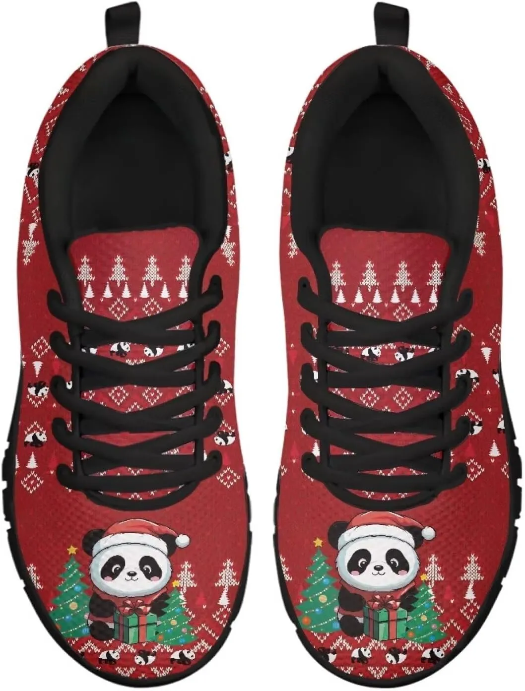 Christmas Sneakers for Women Cozy Lace Up Low-Top Anti-Slip Sport Workout Running Sneakers for Ladies Flat Outdoor Hiking Shoes for Teen Girls US 5-12