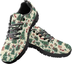 Christmas Sneakers for Women Cozy Lace Up Low-Top Anti-Slip Sport Workout Running Sneakers for Ladies Flat Outdoor Hiking Shoes for Teen Girls US 5-12