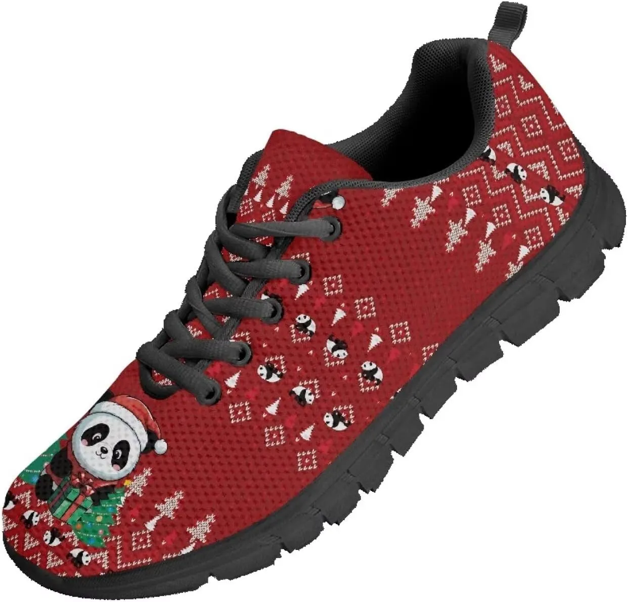 Christmas Sneakers for Women Cozy Lace Up Low-Top Anti-Slip Sport Workout Running Sneakers for Ladies Flat Outdoor Hiking Shoes for Teen Girls US 5-12