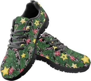 Christmas Sneakers for Women Cozy Lace Up Low-Top Anti-Slip Sport Workout Running Sneakers for Ladies Flat Outdoor Hiking Shoes for Teen Girls US 5-12