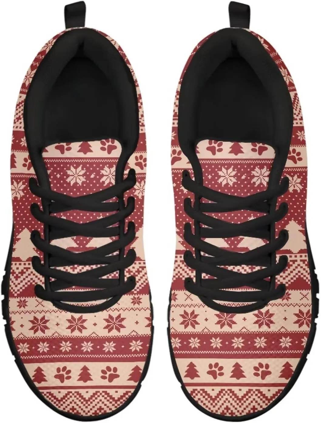 Christmas Sneakers for Women Flat Cozy Lace Up Low-Top Anti-Slip Workout Running Sneakers for Ladies Outdoor Exercise Hiking Shoes for Teen Girls US 5-12