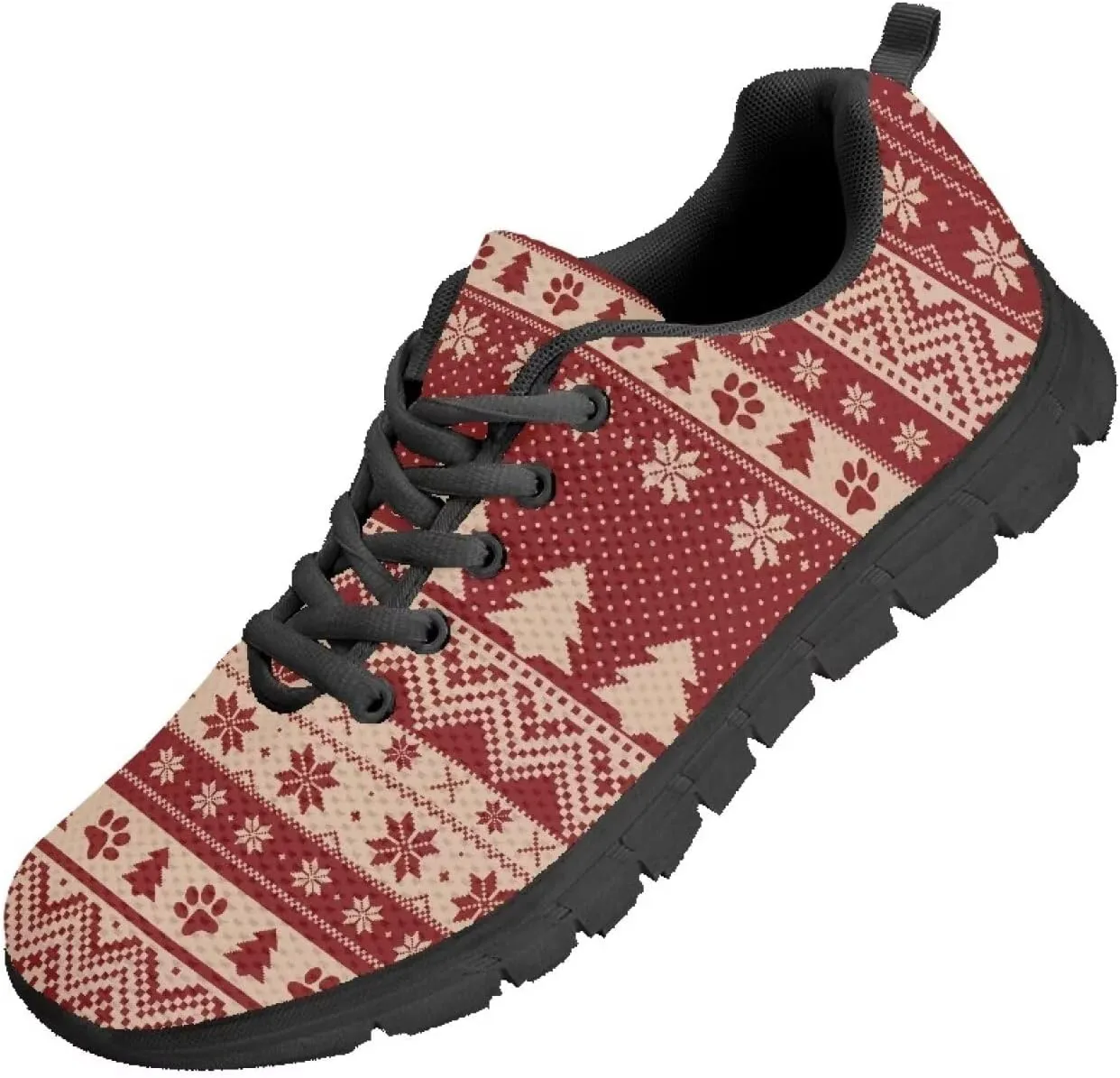 Christmas Sneakers for Women Flat Cozy Lace Up Low-Top Anti-Slip Workout Running Sneakers for Ladies Outdoor Exercise Hiking Shoes for Teen Girls US 5-12