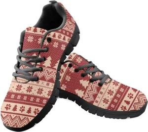 Christmas Sneakers for Women Flat Cozy Lace Up Low-Top Anti-Slip Workout Running Sneakers for Ladies Outdoor Exercise Hiking Shoes for Teen Girls US 5-12