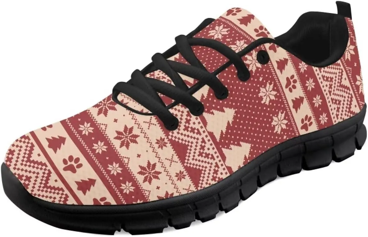 Christmas Sneakers for Women Flat Cozy Lace Up Low-Top Anti-Slip Workout Running Sneakers for Ladies Outdoor Exercise Hiking Shoes for Teen Girls US 5-12