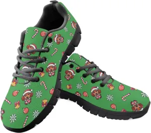 Christmas Sneakers for Women Flat Cozy Lace Up Low-Top Outdoor Gym Sneakers for Ladies Anti-Slip Workout Exercise Hiking Shoes for Teen Girls US 5-12