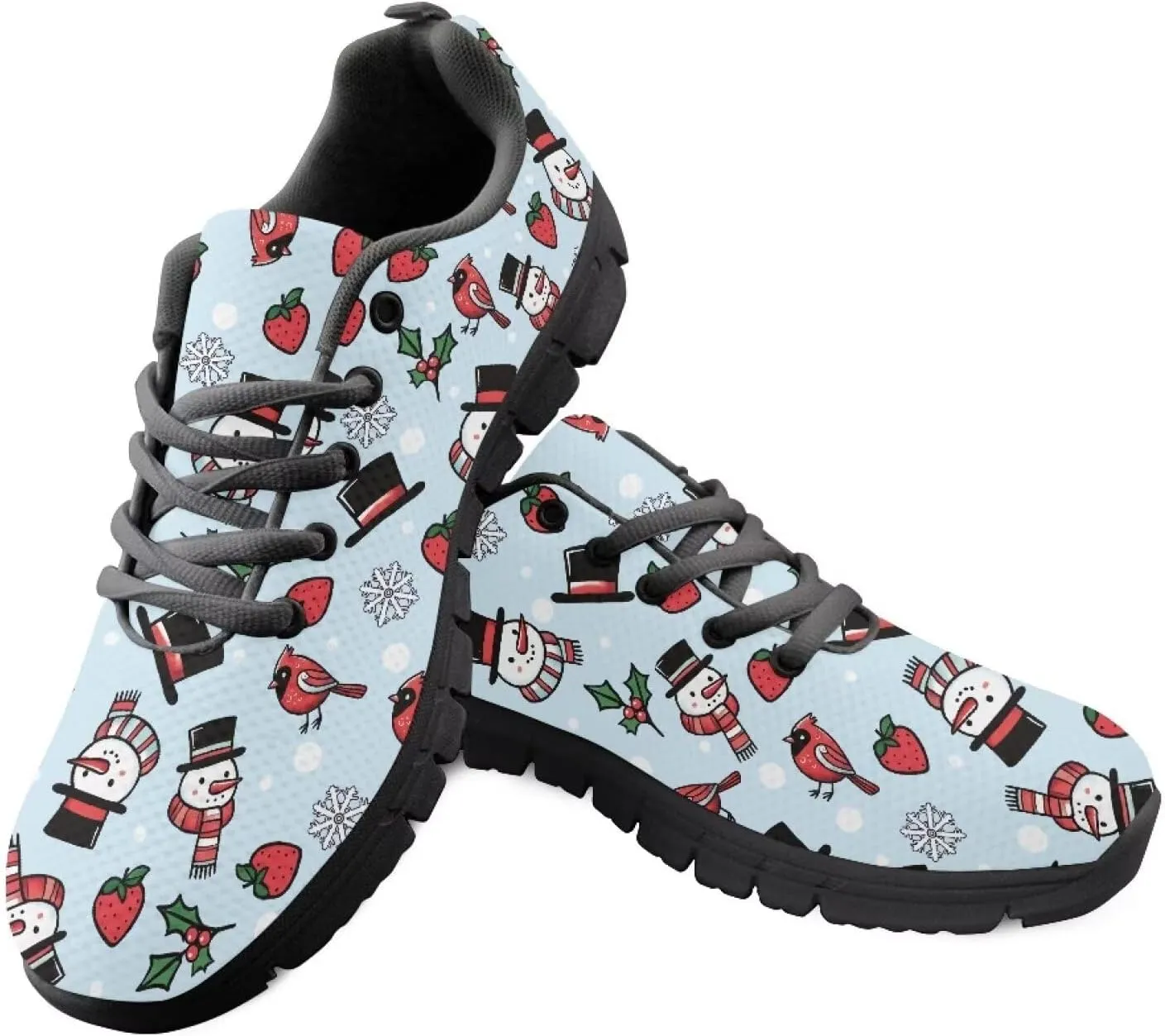 Christmas Sneakers for Women Flat Cozy Lace Up Low-Top Outdoor Gym Sneakers for Ladies Anti-Slip Workout Exercise Hiking Shoes for Teen Girls US 5-12