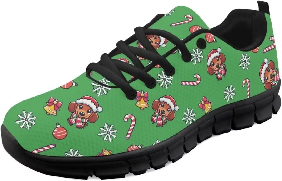 Christmas Sneakers for Women Flat Cozy Lace Up Low-Top Outdoor Gym Sneakers for Ladies Anti-Slip Workout Exercise Hiking Shoes for Teen Girls US 5-12