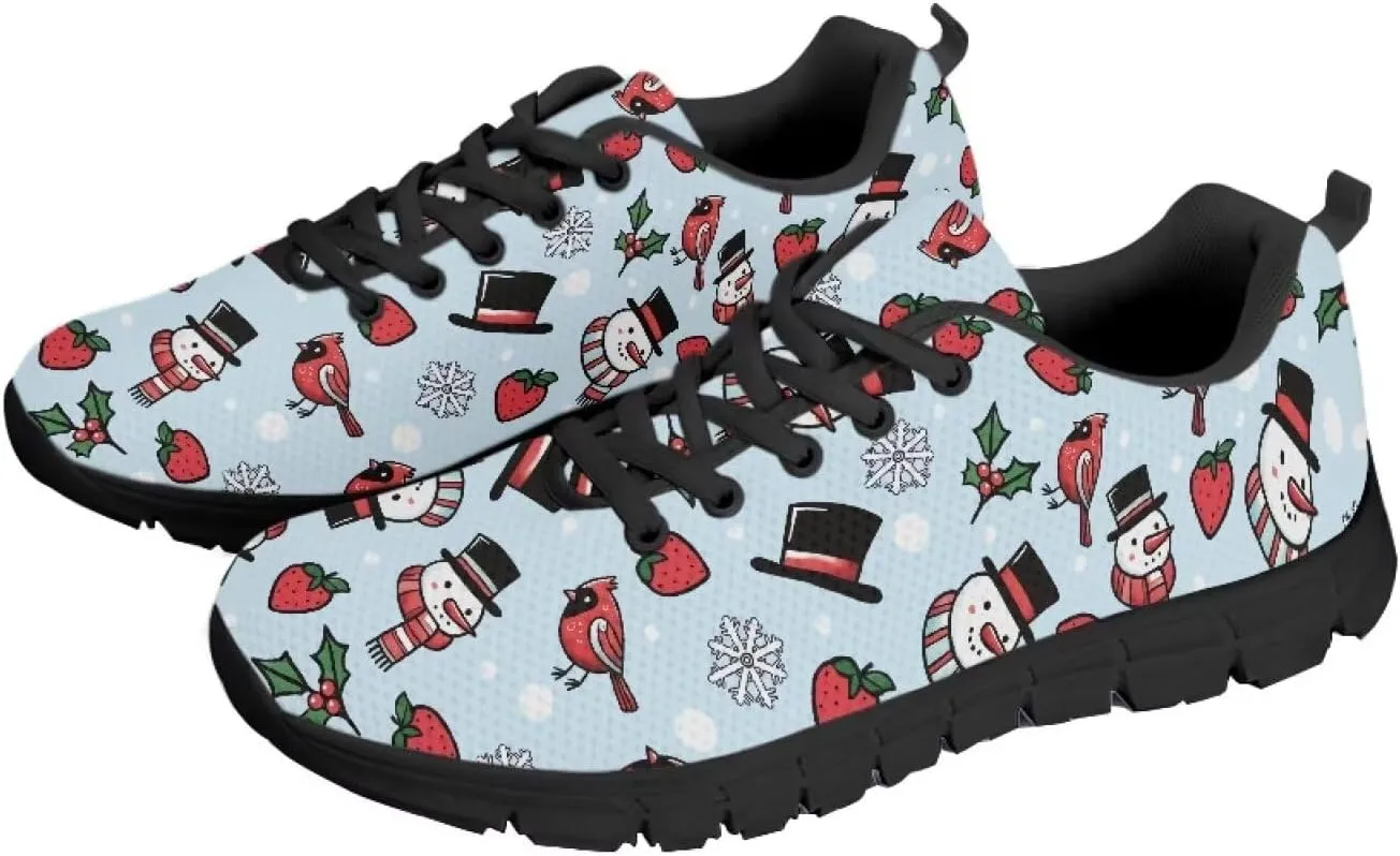 Christmas Sneakers for Women Flat Cozy Lace Up Low-Top Outdoor Gym Sneakers for Ladies Anti-Slip Workout Exercise Hiking Shoes for Teen Girls US 5-12