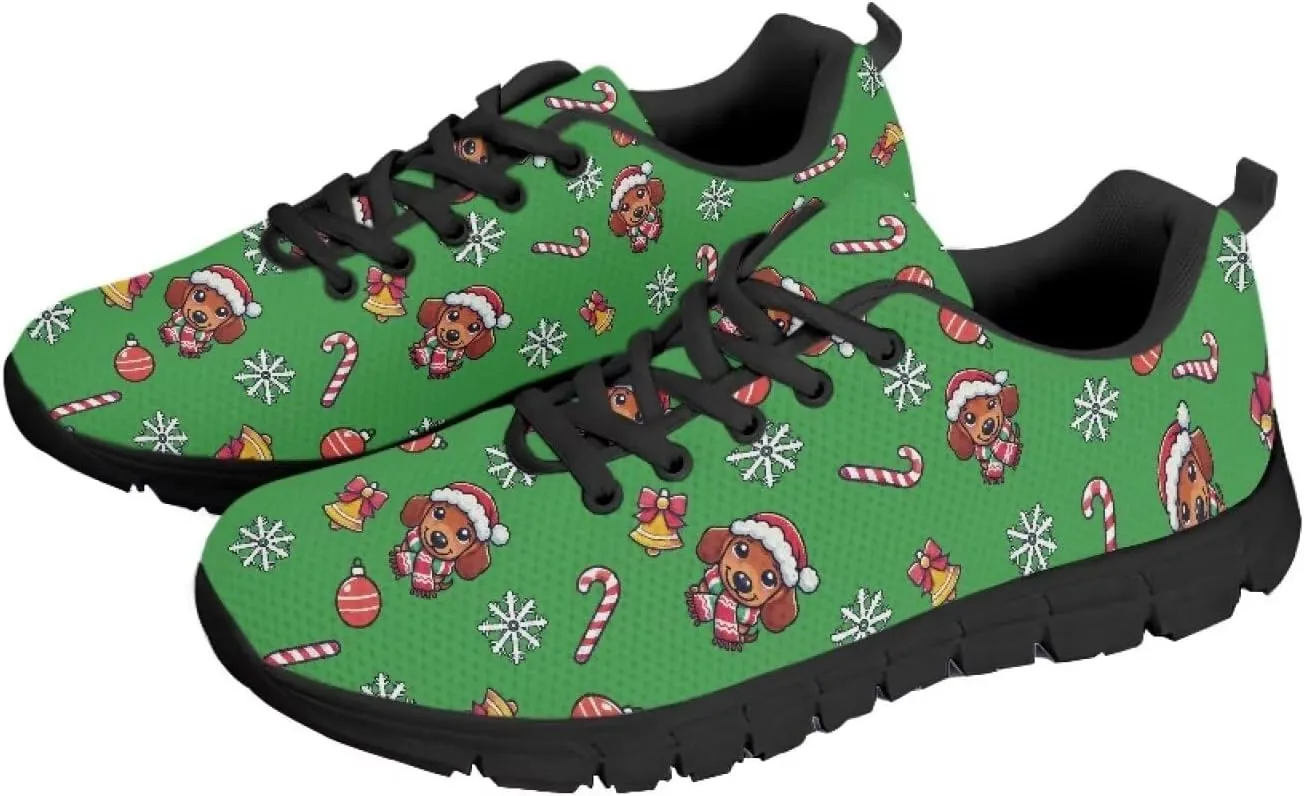 Christmas Sneakers for Women Flat Cozy Lace Up Low-Top Outdoor Gym Sneakers for Ladies Anti-Slip Workout Exercise Hiking Shoes for Teen Girls US 5-12