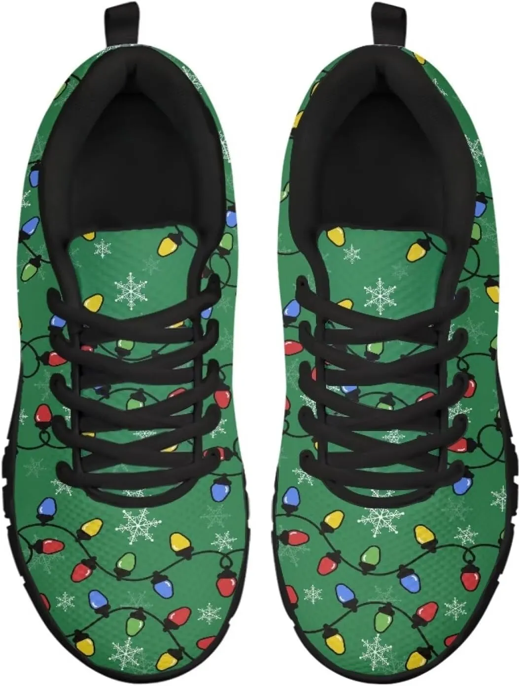 Christmas Sneakers for Women Flat Cozy Lace Up Low-Top Outdoor Gym Sneakers for Ladies Anti-Slip Workout Exercise Hiking Shoes for Teen Girls US 5-12