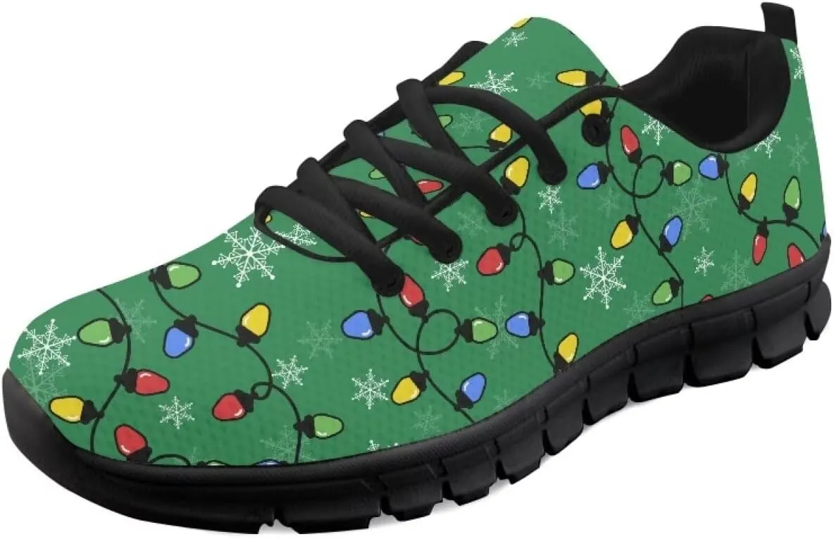Christmas Sneakers for Women Flat Cozy Lace Up Low-Top Outdoor Gym Sneakers for Ladies Anti-Slip Workout Exercise Hiking Shoes for Teen Girls US 5-12