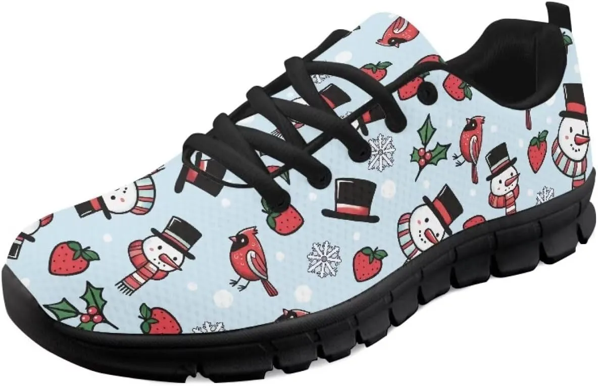 Christmas Sneakers for Women Flat Cozy Lace Up Low-Top Outdoor Gym Sneakers for Ladies Anti-Slip Workout Exercise Hiking Shoes for Teen Girls US 5-12