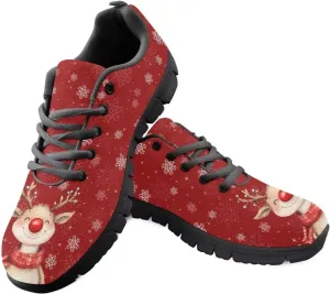 Christmas Sneakers for Women Flat Soft Low-Top Outdoor Running Sneakers for Ladies Lace-Up Non-Slip Workout Hiking Shoes for Teen Girls US 5-12