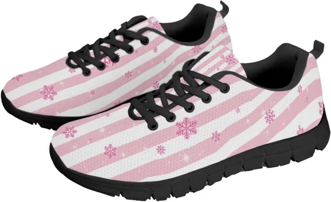 Christmas Sneakers for Women Flat Soft Low-Top Outdoor Running Sneakers for Ladies Lace-Up Non-Slip Workout Hiking Shoes for Teen Girls US 5-12
