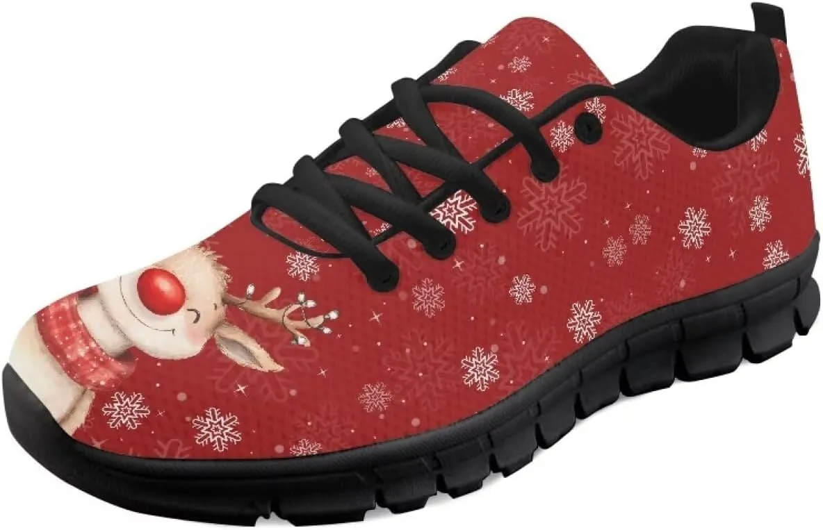 Christmas Sneakers for Women Flat Soft Low-Top Outdoor Running Sneakers for Ladies Lace-Up Non-Slip Workout Hiking Shoes for Teen Girls US 5-12