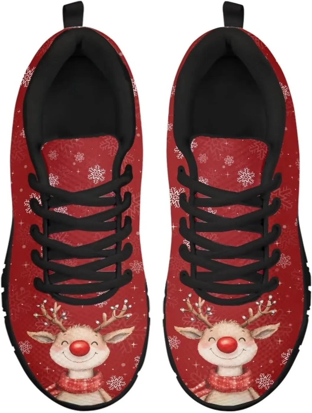Christmas Sneakers for Women Flat Soft Low-Top Outdoor Running Sneakers for Ladies Lace-Up Non-Slip Workout Hiking Shoes for Teen Girls US 5-12