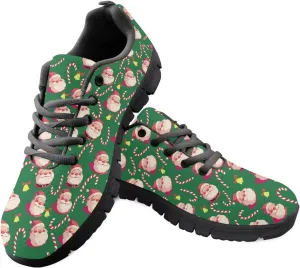 Christmas Sneakers for Women Flat Soft Low-Top Outdoor Running Sneakers for Ladies Lace-Up Non-Slip Workout Hiking Shoes for Teen Girls US 5-12