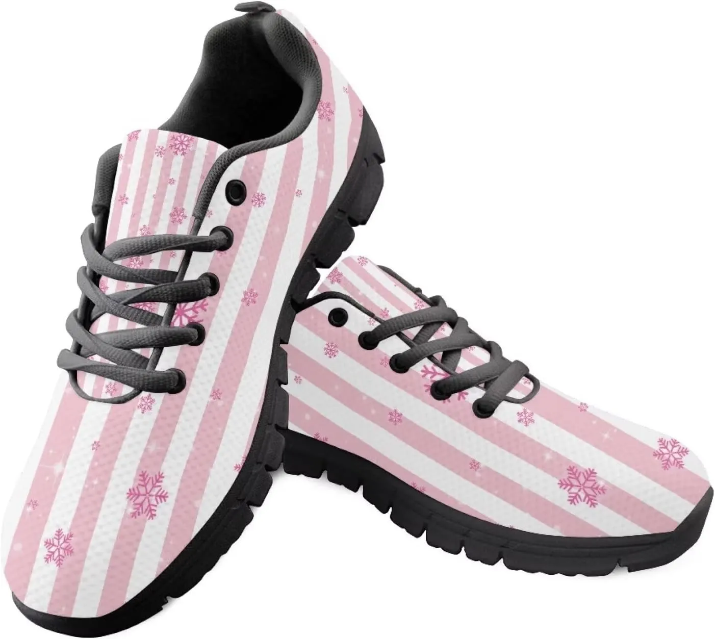 Christmas Sneakers for Women Flat Soft Low-Top Outdoor Running Sneakers for Ladies Lace-Up Non-Slip Workout Hiking Shoes for Teen Girls US 5-12
