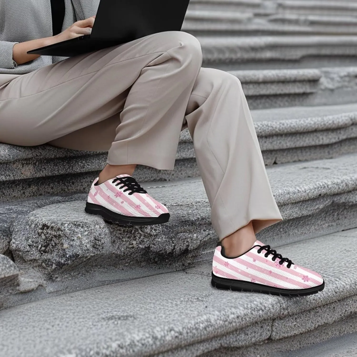 Christmas Sneakers for Women Flat Soft Low-Top Outdoor Running Sneakers for Ladies Lace-Up Non-Slip Workout Hiking Shoes for Teen Girls US 5-12