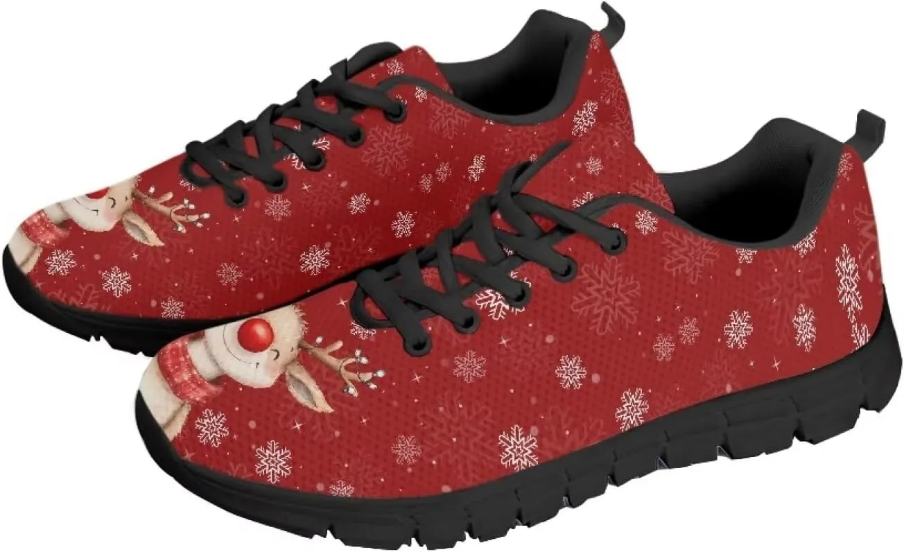 Christmas Sneakers for Women Flat Soft Low-Top Outdoor Running Sneakers for Ladies Lace-Up Non-Slip Workout Hiking Shoes for Teen Girls US 5-12